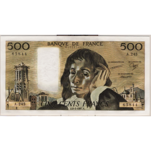 500 FRANCS PASCAL - 8.1.1987 - Billet de banque français (SUP) 65844