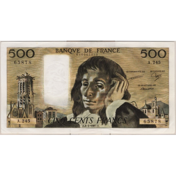 500 FRANCS PASCAL - 8.1.1987 - Billet de banque français (SUP) 65878