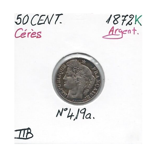 50 CENTIMES CERES - 1872K - Pièce de monnaie en Argent // Qualité : TTB