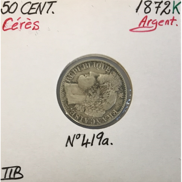 50 CENTIMES CERES - 1872K - Pièce de monnaie en Argent // TTB