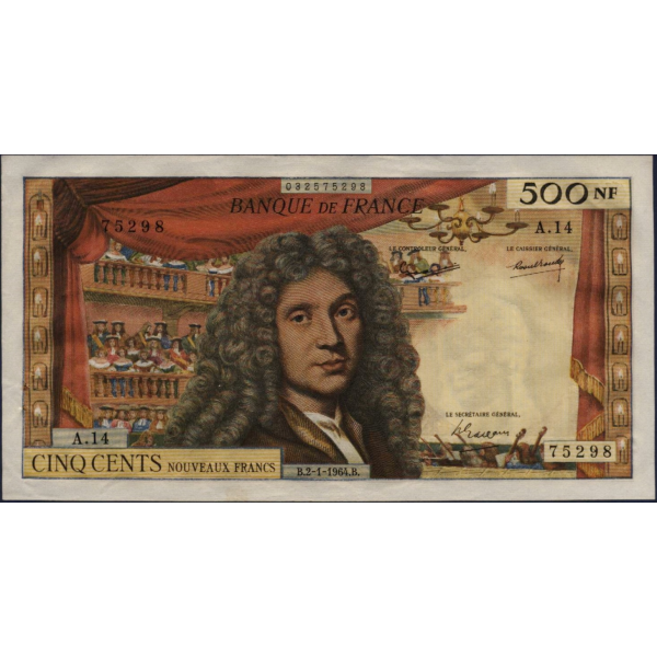 500 NOUVEAUX FRANCS MOLIERE - 2.1.1964 - Billet de banque français (TTB+)