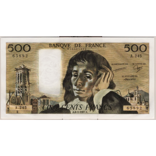 500 FRANCS PASCAL - 8.1.1987 - Billet de banque français (SUP) 65892