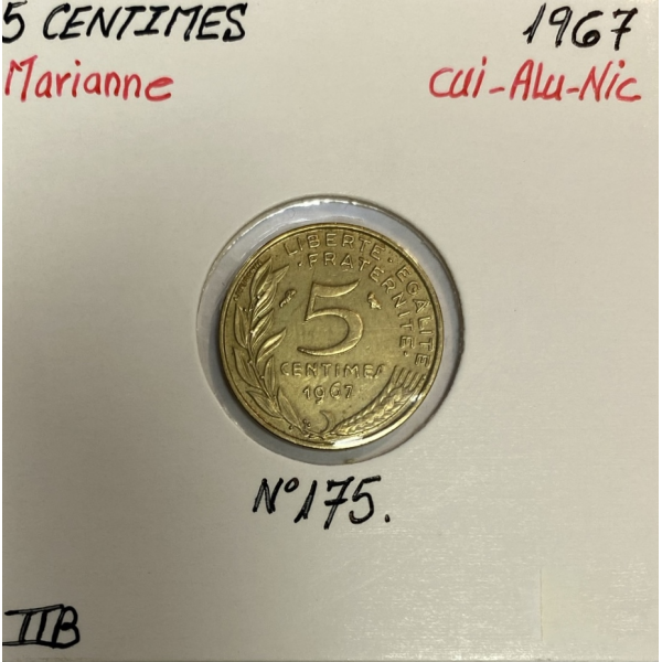 5 CENTIMES MARIANNE - 1967 - Monnaie en Cuivre-Alu-Nickel // Qualité : TTB