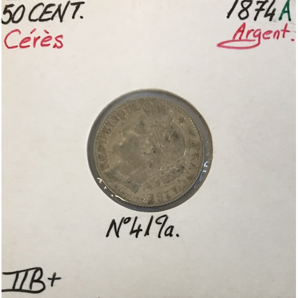 50 CENTIMES CERES - 1874A - Pièce de monnaie en Argent // TTB+