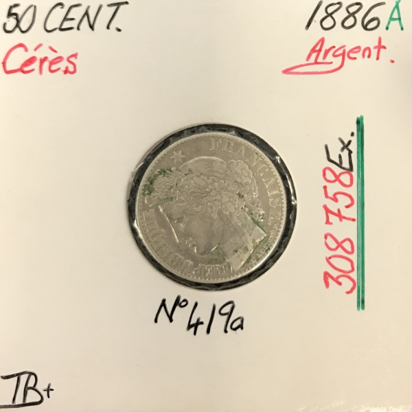 50 CENTIMES CERES - 1886A - Pièce de monnaie en Argent // TB+