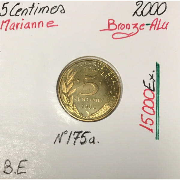 5 CENTIMES MARIANNE - 2000 - Pièce de Monnaie en Bronze-Alu // BE