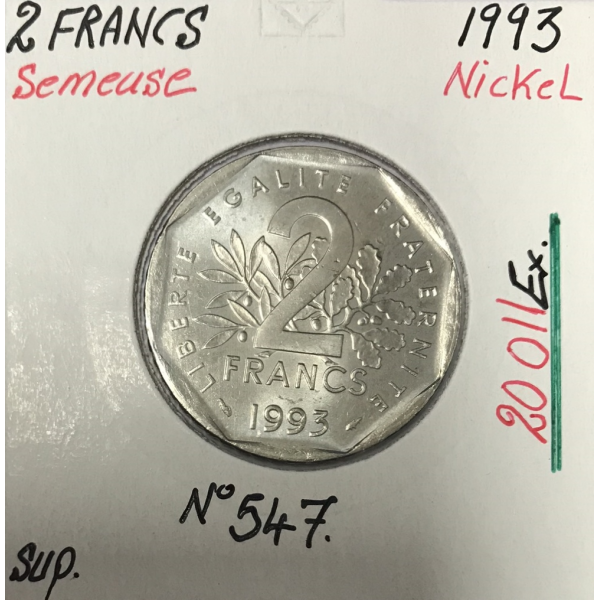 2 FRANCS SEMEUSE - 1993 - Pièce de Monnaie en Nickel // Qualité : SUP