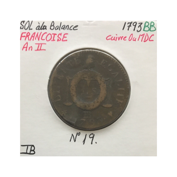 SOL à la Balance - FRANCOISE AN II - 1793 BB - Monnaie en Cuivre ou Mdc // TB