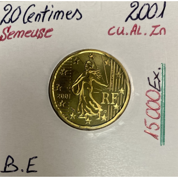 20 CENTIMES D'EURO - SEMEUSE (15 000 Ex) FRANCE 2001 // Qualité : BELLE EPREUVE