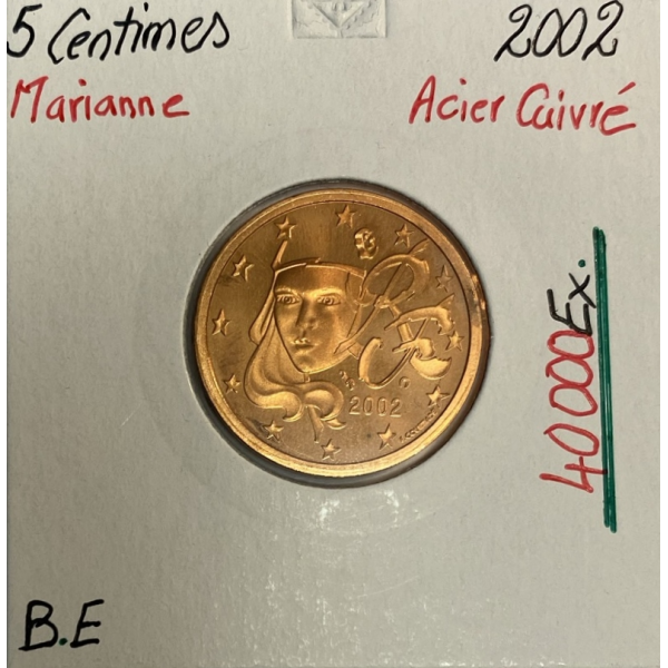 5 CENTIMES D'EURO - MARIANNE (40 000 Ex) FRANCE 2002 // Qualité : BELLE EPREUVE