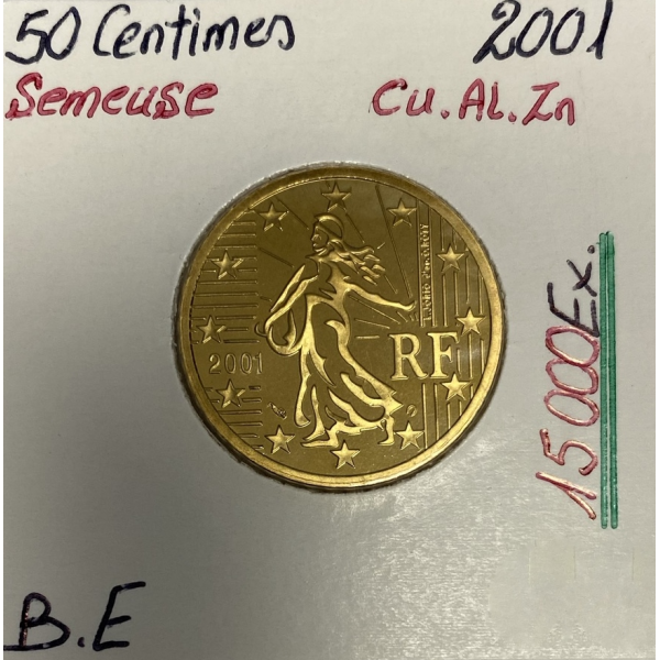 50 CENTIMES D'EURO - SEMEUSE (15 000 Ex) FRANCE 2001 // Qualité : BELLE EPREUVE