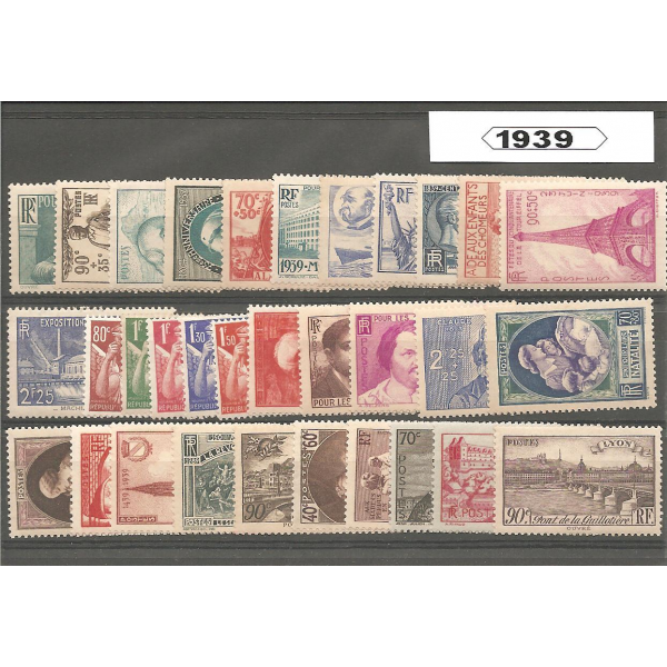 Année complète de timbres de France - 1939