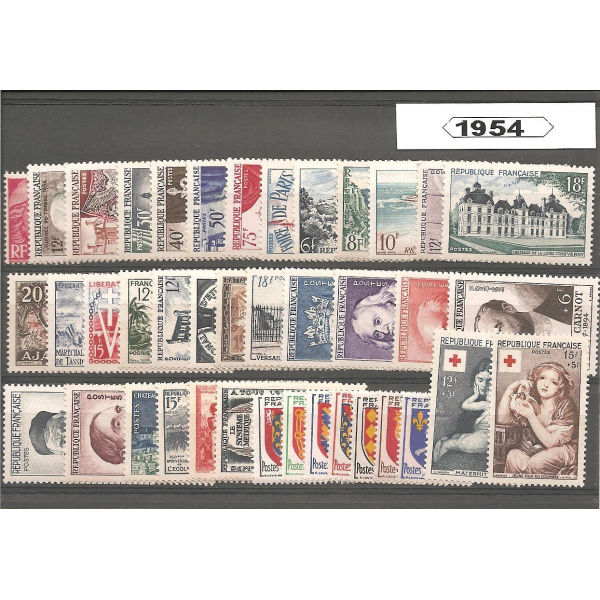 Année complète de timbres de France - 1954