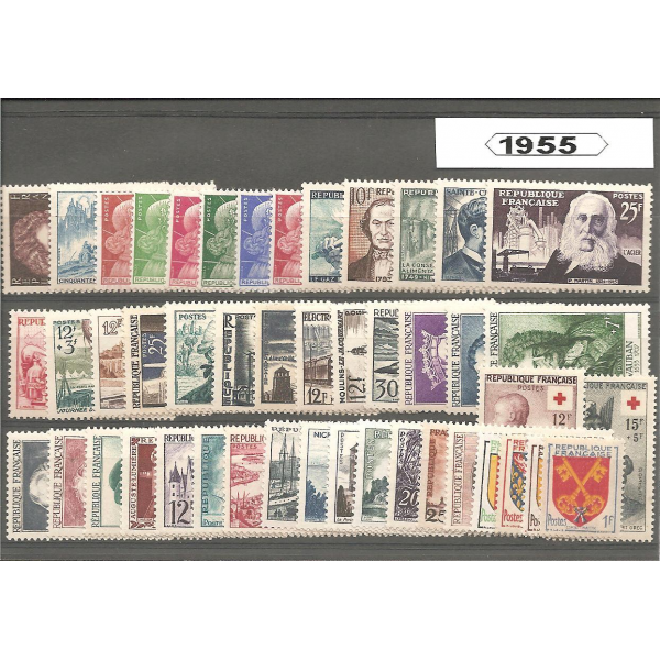 Année complète de timbres de France - 1955