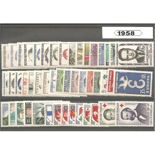 Année complète de timbres de France - 1958