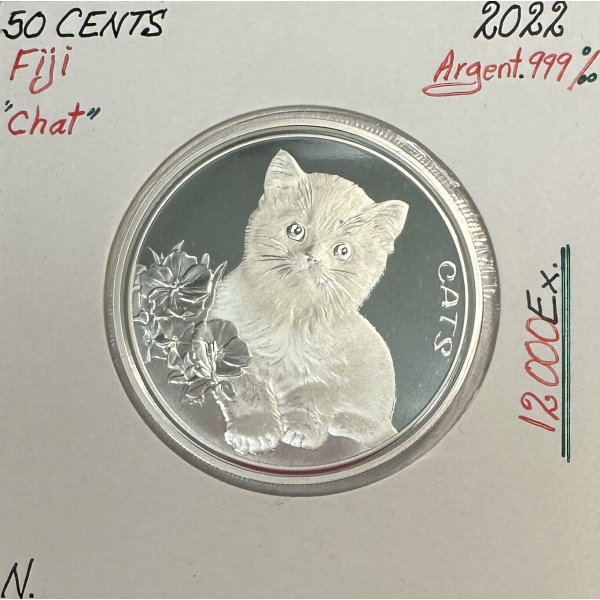 FIDJI - 50 CENTS - 2022 - Pièce de Monnaie en ARGENT NEUVE (CHAT)