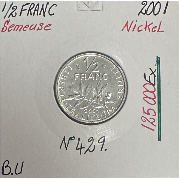 1/2 FRANC SEMEUSE - 2001 - Pièce de Monnaie en Nickel // Qualité : BU