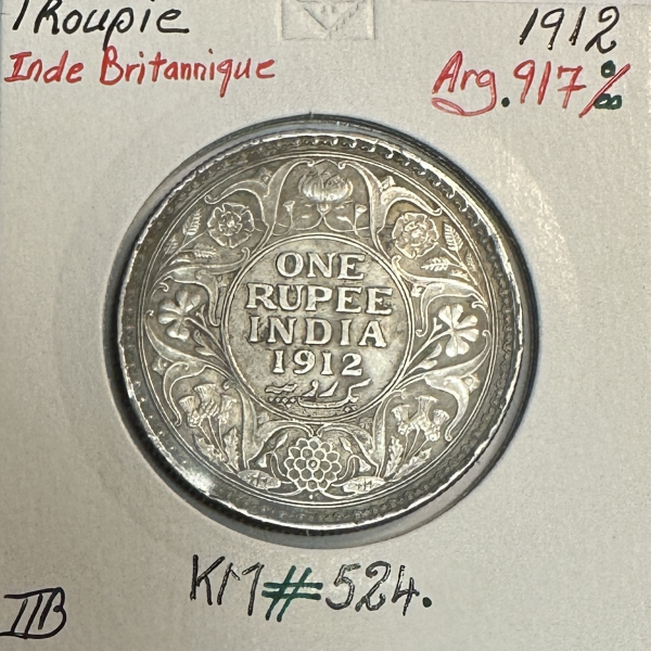 INDE BRITANNIQUE - 1 ROUPIE 1912 - Pièce de Monnaie en Argent // Qualité : TTB