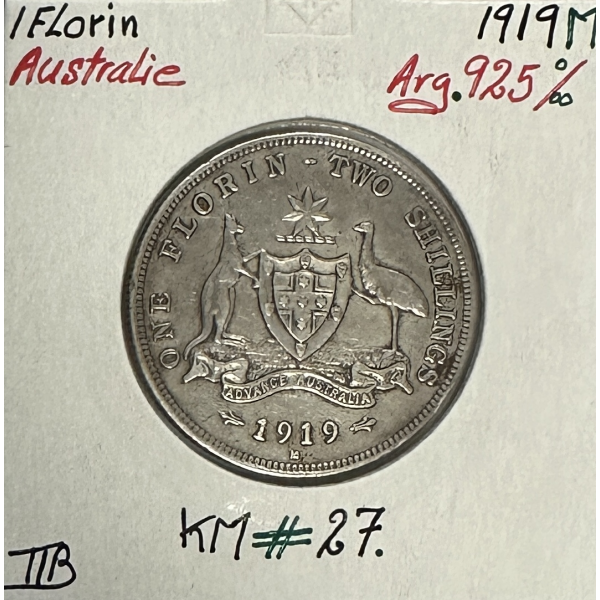 AUSTRALIE - 1 FLORIN 1919 M - Pièce de Monnaie en Argent // TTB