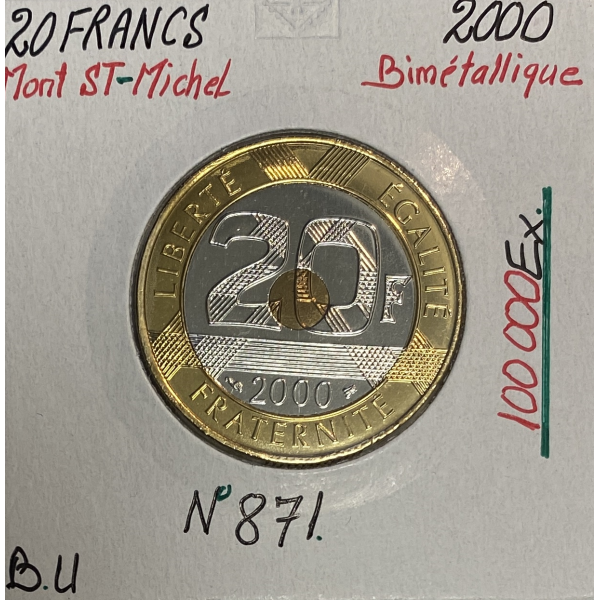 20 FRANCS MONT SAINT-MICHEL - 2000 - Monnaie Bimétallique // BU