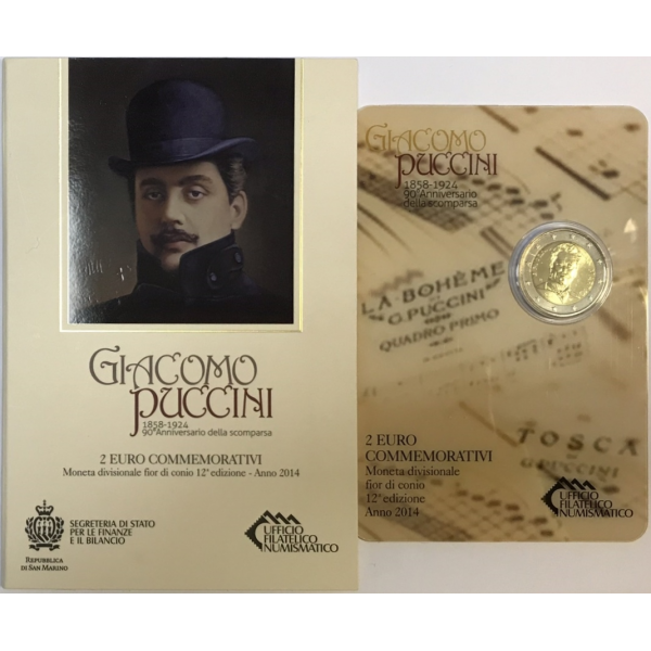 SAINT-MARIN - 2 Euro commémorative 2014 - GIACOMO PUCCINI // COINCARD BU