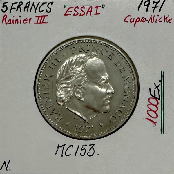 MONACO - 5 FRANCS 1971 (Rainier III) Monnaie en Cupro-Nickel // ESSAI