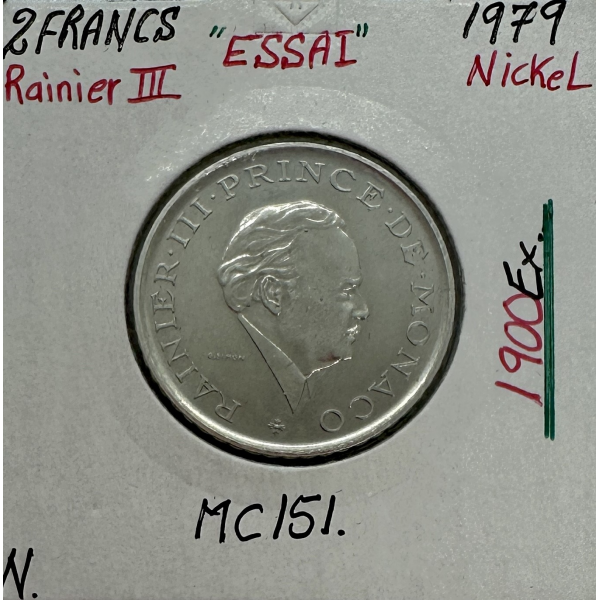 MONACO - 2 FRANCS 1979 (Rainier III) Monnaie en Nickel // ESSAI