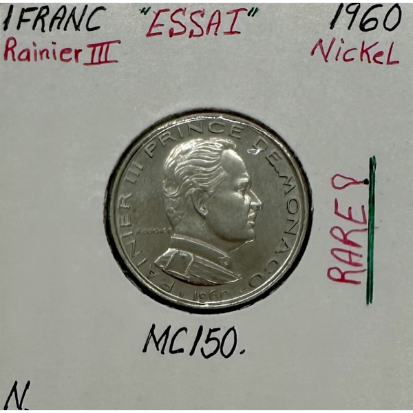 MONACO - 1 FRANC 1960 (Rainier III) Monnaie en Nickel // ESSAI