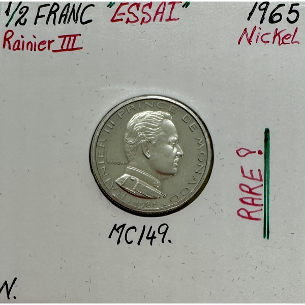 MONACO - 1/2 FRANC 1965 (Rainier III) Monnaie en Nickel // ESSAI