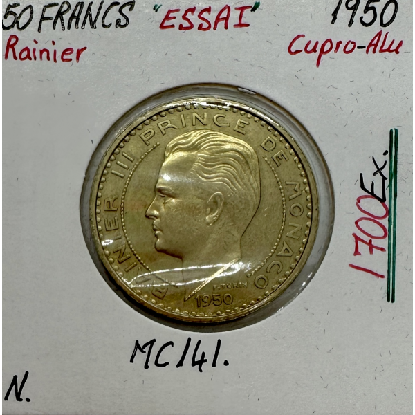 MONACO - 50 FRANCS 1950 (Rainier III) Monnaie en Cupro-Alu // ESSAI