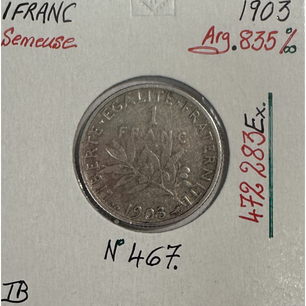 1 FRANC SEMEUSE - 1903 - Pièce de Monnaie en Argent // Qualité : TB