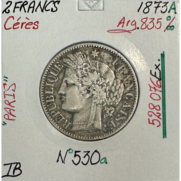 2 FRANCS CERES - 1873 A - Pièce de monnaie en Argent // Qualité : TB