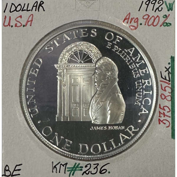 ETATS-UNIS - USA - 1 DOLLAR 1992 W - Pièce de Monnaie en argent // BE (REF 1)