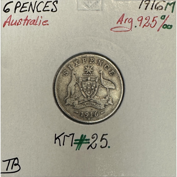 AUSTRALIE - 6 PENCE 1916 M - Pièce de Monnaie en Argent // TB