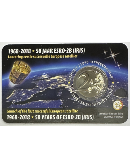 BELGIQUE - 2 EURO 2018 - SATELLITE ESRO-2B // COIN CARD