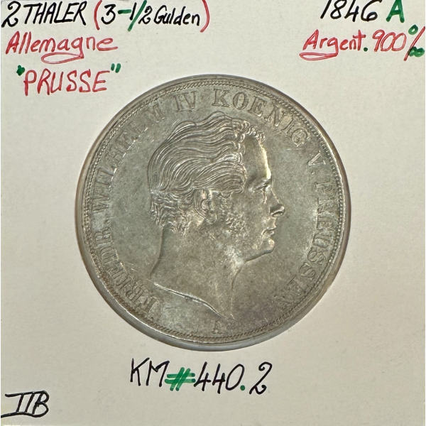 ALLEMAGNE (PRUSSE) 2 THALER (3-1/2 GULDEN) - 1846 A - Monnaie en Argent // TTB