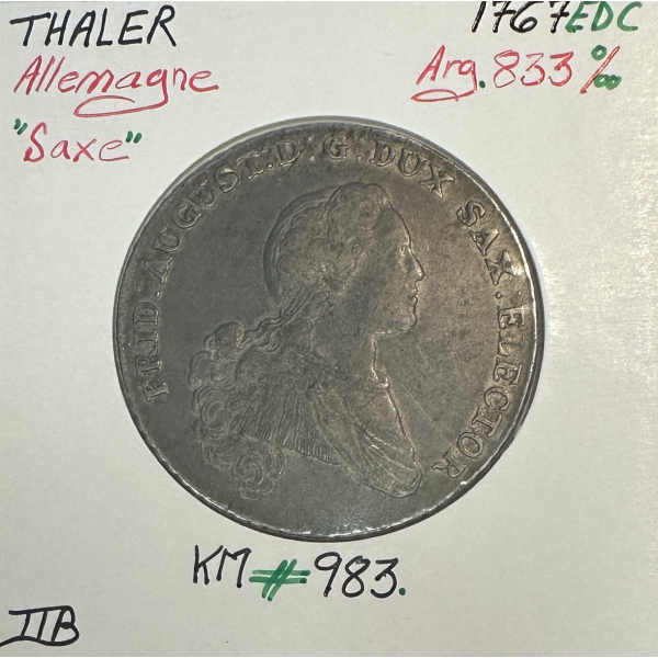 ALLEMAGNE (SAXE) 1 THALER - 1767 EDC - Pièce de Monnaie en Argent // TTB