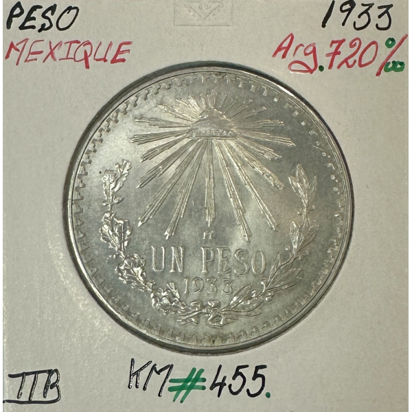 MEXIQUE - PESO 1933 - Pièce de Monnaie en Argent // Qualité : TTB