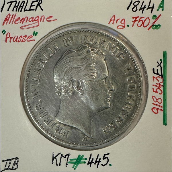 ALLEMAGNE - 1 THALER (1844 A) Pièce de Monnaie en Argent // Qualité : TTB