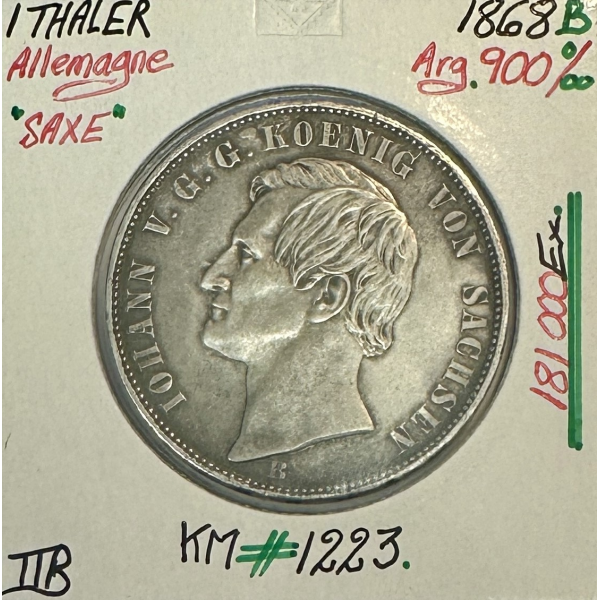 ALLEMAGNE (SAXE) 1 THALER - 1868 B - Pièce de Monnaie en Argent // TTB