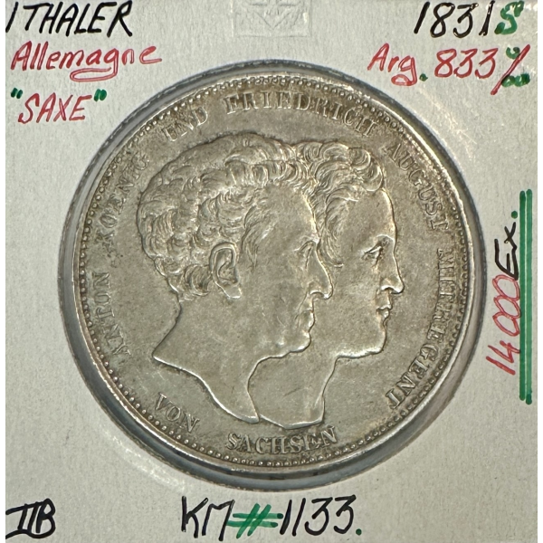 ALLEMAGNE (SAXE) 1 THALER - 1831 S - Pièce de Monnaie en Argent // TTB