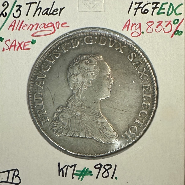 ALLEMAGNE - 2/3 THALER 1767 EDC - Pièce de Monnaie en Argent // Qualité : TB