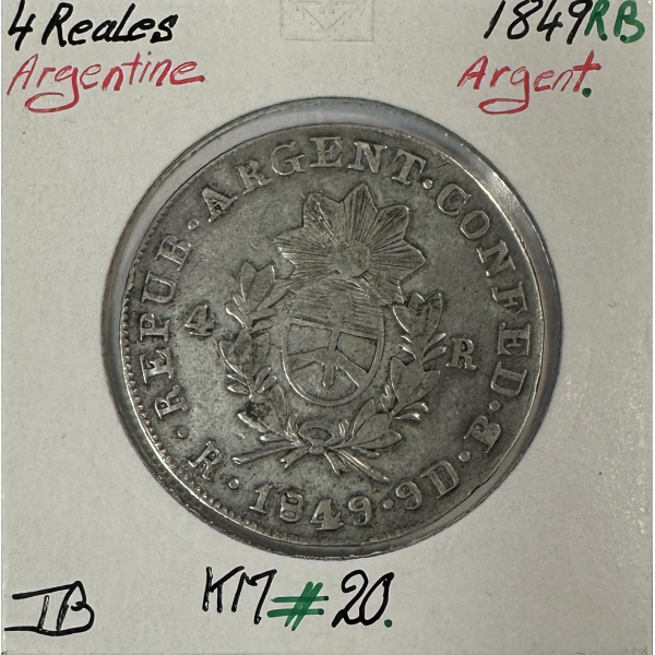 ARGENTINE - 4 REALES (1849 RB) Pièce de Monnaie en Argent // Qualité : TB