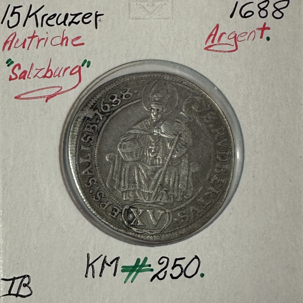 AUTRICHE (SALZBURG) 15 KREUZER 1688 - Pièce de Monnaie en Argent // TB