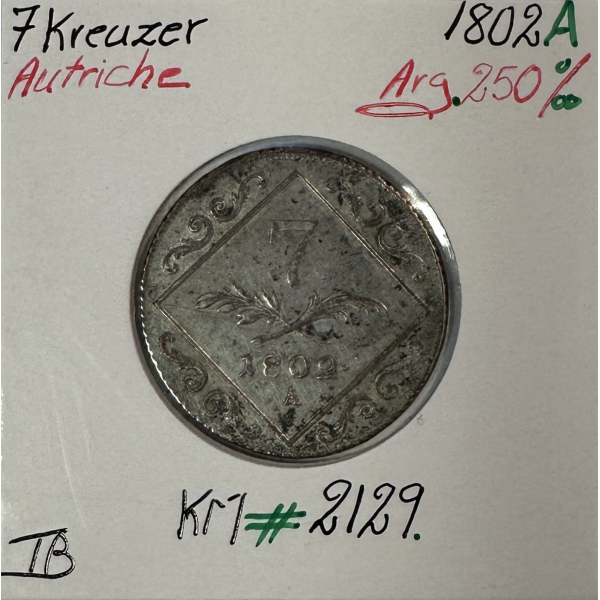 AUTRICHE - 7 KREUZER 1802 A - Pièce de Monnaie en Argent // TB