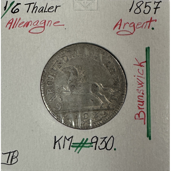 ALLEMAGNE - 1/6 THALER 1857 - Pièce de Monnaie en Argent // Qualité : TB