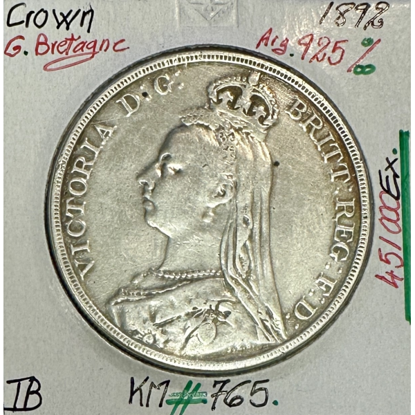 ROYAUME-UNI / GRANDE BRETAGNE - CROWN 1892 - Monnaie en Argent // TB