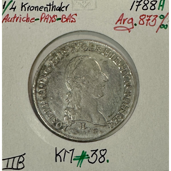 AUTRICHE (PAYS-BAS) - 1/4 KRONENTHALER - 1788H - Monnaie en Argent // TTB