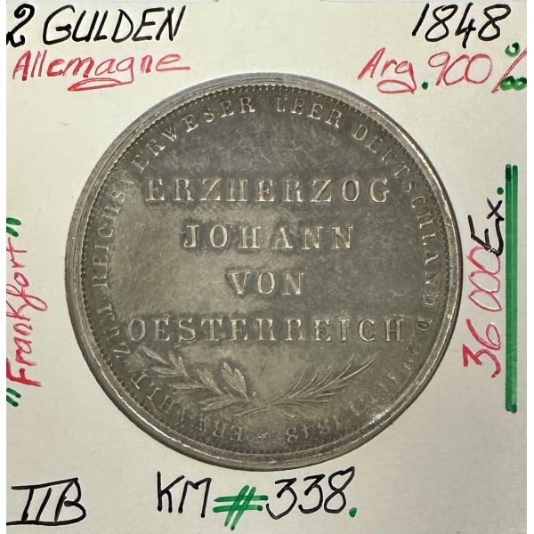 ALLEMAGNE FRANKFORT - 2 GULDEN 1848 - Monnaie en Argent // Qualité : TTB