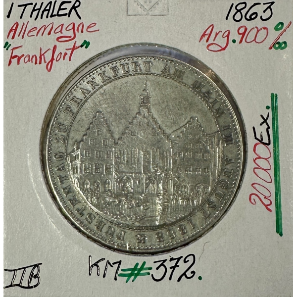 ALLEMAGNE (FRANKFORT) 1 THALER - 1863 - Pièce de Monnaie en Argent // TTB